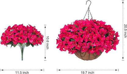 Artificial Fake Hanging Flowers Plants Basket for Outdoors Decoration, Faux Silk Bougainvillea Flowers in Planter UV Resistant Realistic Flower for Outside Porch Patio Garden Yard Home Decor (Hotpink)
