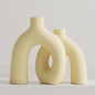 Hug Donut Decorative Vase Set - Beige Vase, Modern Nordic Boho Style Vases Home Decor, Matte Ceramic Decorations for Living Room Shelf, Bookshelf Mantle Entryway Table or Console Décor (Beige)