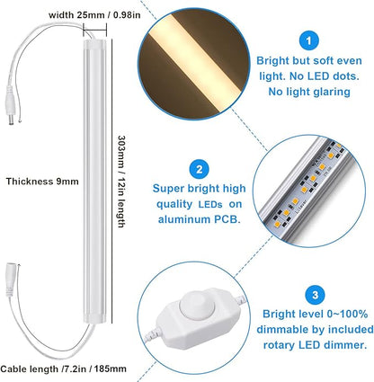 Litever Under Cabinet LED Lighting Kit, Super Bright, 6 PCS 12” Slim Light Bars, 31W 2000 Lumen, Dimmable, Plug or Wired Power Adapter, for Kitchen Cabinets Counter Shelf Workbench (Warm White 3000K)