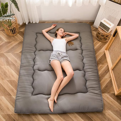 MAXYOYO Japanese Shiki Futon Mattress Floor Mattress Thicken Tatami Mat Sleeping Pad Roll Up Mattress Floor Lounger Bed Folding Couch Bed Mattress Pad for Guest Room, Charcoal Grey, King