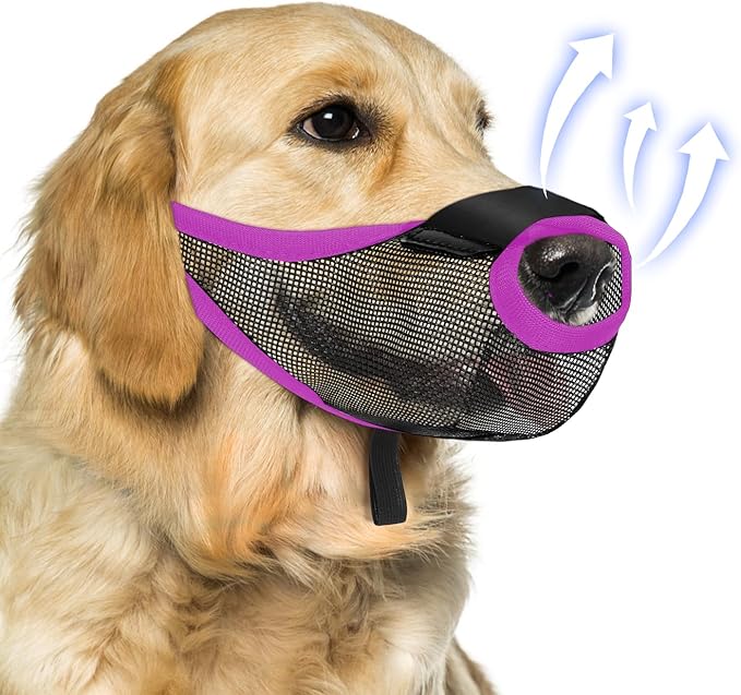 Dog Muzzle, Soft Air Mesh Muzzle for Small Medium Large Dogs Anti Biting Barking Chewing Scavenging, Breathable Adjustable Loop Pets Muzzle with Front Opening Design Allows Panting Drinking(Purple,XL)-Mewly Pet