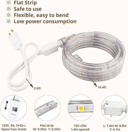 LED Rope Lights, 33Feet Daylight Flat Flexible Strip Light, Plug in Novelty Lighting, Connectable and Waterproof for Home Christmas Holiday Garden Patio Party Decoration