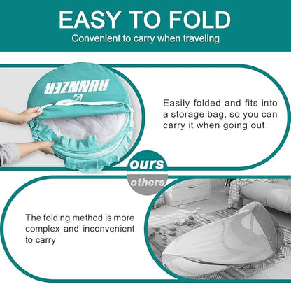 Crib Pop Up Tent Baby Safety Mesh Cover Mosquito Net Toddler Bed Canopy Netting Cover Protect Baby from Biting and Falling, Emerald, 51 x 51 x 27 Inch