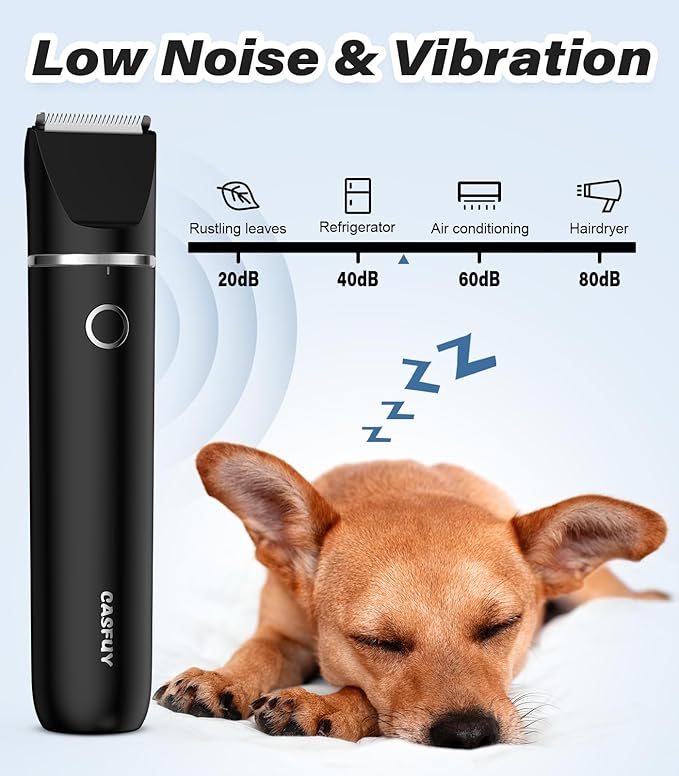 Casfuy Cordless Dog Paw Trimmer - Low Noise Small Dog Clippers with Double Blades USB Rechargeable Grooming Clipper for Dogs Cats and Small Pets for Trimming Hair Around Paws, Eyes, Ears, Face, Rump-Mewly Pet