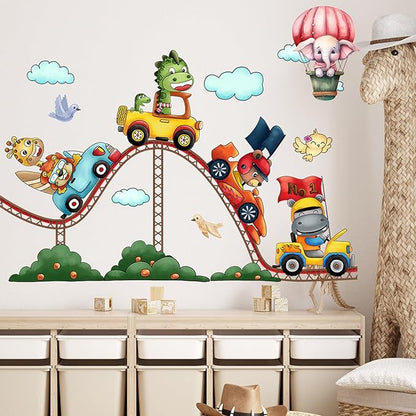 Amusement Park Animal Wall Stickers Car Wall Decals Kid Room Nursery Baby Bedroom Décor (Roller Coaster Animals)