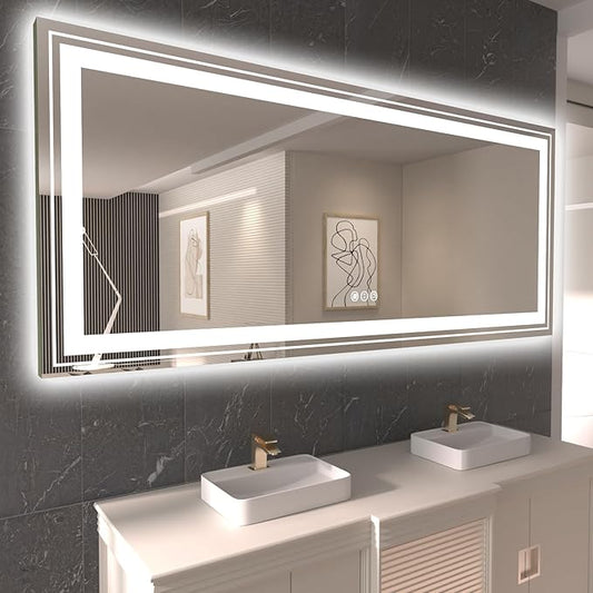 LED Bathroom Mirror, 84"x40" with Front and Backlit, Anti-Fog, Large Bathroom Vanity Mirror for Wall, Memory Function, Stepless Dimmable, Tempered Glass (Horizontal/Vertical)