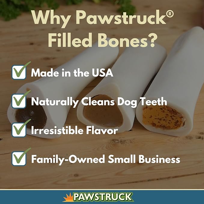 Pawstruck Small 3” Filled Dog Bones Variety Pack - Peanut Butter, Cheese & Bacon, Beef Flavors - Made in USA Long Lasting Stuffed Femur Treat for Aggressive Chewers - Pack of 3 - Packaging May Vary-Mewly Pet
