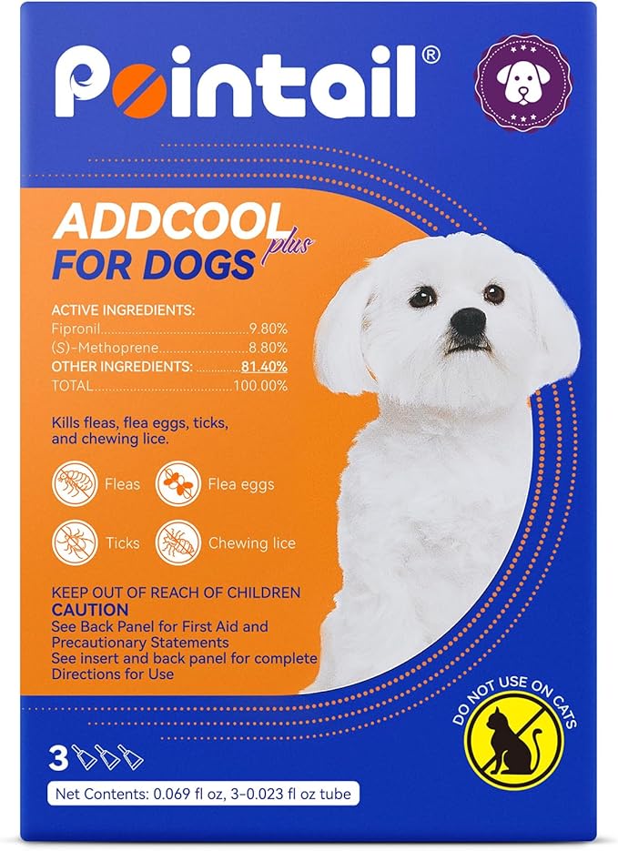 Flea and Tick Prevention for Dogs, Addcool Dog Flea and Tick Treatment, Flea & Tick Control Topical Drops, 3 Doses, Vet-Recommended(5-22 lbs)-Mewly Pet
