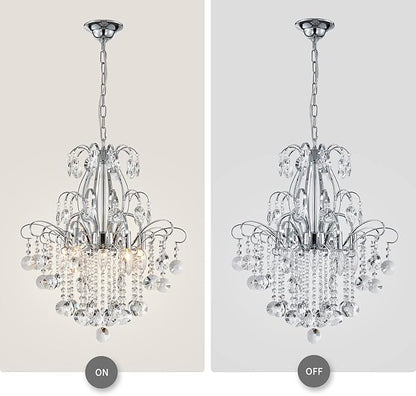 WUZUPS Crystal Chandelier 5-Light Pendant Ceiling Light Modern Lighting Fixture for Bedroom Hallway Bar Kitchen Bathroom, H 22.6'' x W 19.2'', E12 Base, Chrome