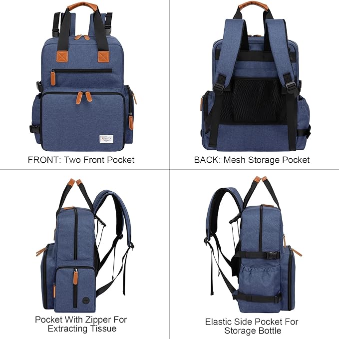 Modoker Dog Travel Bag - Airline Approved Backpack for Pet Accessories Organizer, Tote Weekend Bag with 2 Dog Food Containers, 2 Collapsible Bowls, 1 Pet Mat, Blue-Mewly Pet