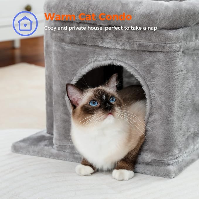 PEQULTI Cat Tree Tower for Indoor Cats with Private Cozy Cat Condo, Natural Sisal Scratching Posts and Plush Pom-pom for Small Cats-Mewly Pet