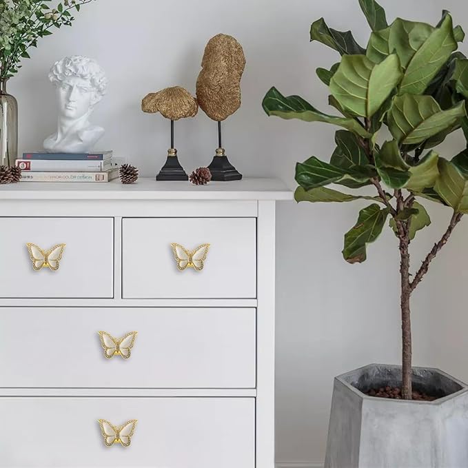 Butterfly Cabinet Knobs,6 Pieces Butterfly Knobs Single Hole Pulls Handles Decorative Door Cabinet Drawer Cupboard Furniture Door Wardrobe (Gold)