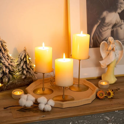 Pillar Candle Holders Candelabra Gold - Set of 12 Bulk Candle Stand Iron Plate Minimalism Modern Home Mantel Dinning Table Decorations Centerpiece for Wedding, Party, Housewarming, Events