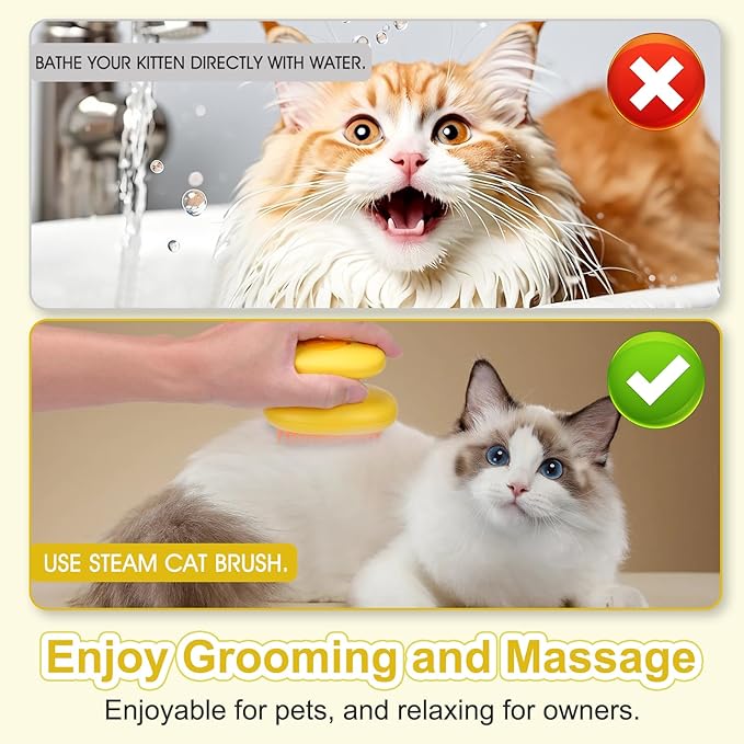 Cat Steam Brush, 3 in 1 Cat and Dog Grooming Brush for Shedding, Pet Hair Cleaning, Silicone Massage, Anti-Static Pet Spray Hair Removal Comb-Mewly Pet