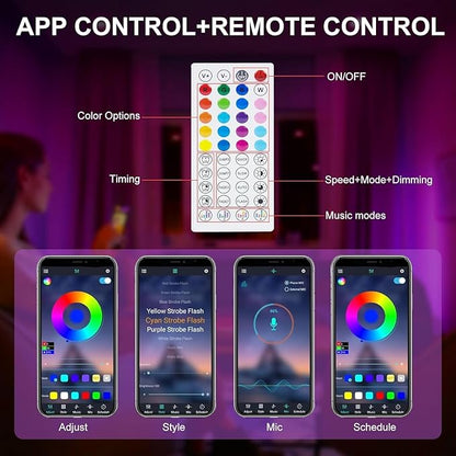 LED Lights for Bedroom, 65ft Smart RGB Music Sync Bluetooth App & Remote Control, USB-Powered LED Strip Lights, Gaming, Bedroom, PC, Home Theater,Parlor,Room