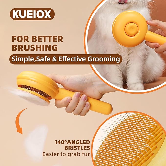 Dog Grooming Brush Set, 7 PCS Self-Cleaning Deshedding Hair Brushes for Short Long Haired Dogs Cats, Includes Scrubber Shower Wash Brush, Dematting Comb, Scissor - Yellow-Mewly Pet
