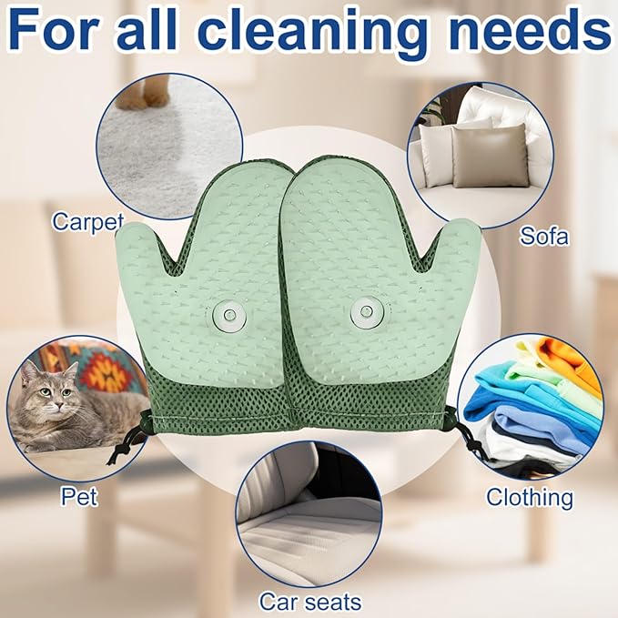 Pet Hair Remover Glove, All-in-One Grooming Mist Glove for Pets, Upgrade Efficient Pet Hair Remover Electrostatic Gloves Grooming Spray Comb, Gentle Deshedding Efficient for Dogs & Cats (Green)-Mewly Pet