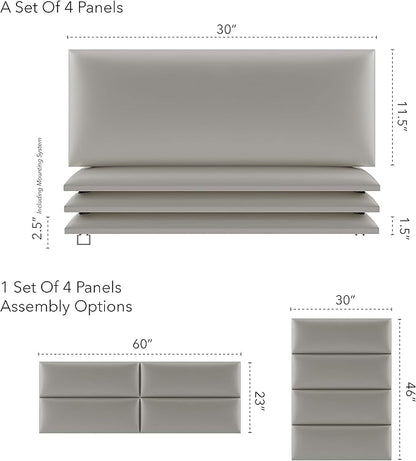 Vänt Upholstered Wall Panels - Queen/Full Size Wall Mounted Headboards - Metallic Neutral Champagne - Set of 4 Panels (Each Individual Panel 30"x11.5")