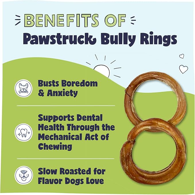 Pawstruck All-Natural 4" Bully Stick Rings for Dogs - Rawhide-Free, 100% Beef, Single Ingredient Dental Chew Bones - Fully Digestible, Low Odor - 3 Pack - Packaging May Vary-Mewly Pet