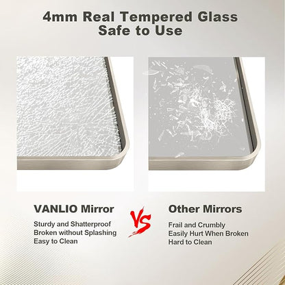 60x28 Inch Brushed Nickel Bathroom Mirror, Large Brushed Silver Metal Framed Wall Mirror, Rounded Corner Rectangle Modern Vanity Mirror, Tempered Glass, Anti-Rust, Shatterproof (Horizontal/Vertical)