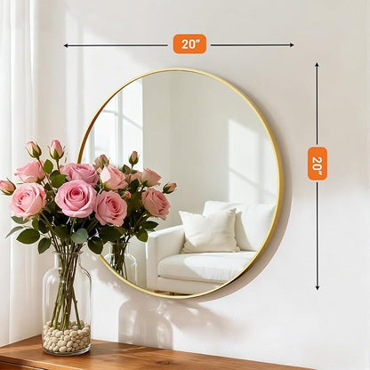 Sweetcrispy Round Bathroom Mirror 20 Inch Gold Metal Framed Wall Mounted Circle Vanity Mirror for Bathroom, Bedroom, Living Room, Entryway, Anti-Rust, Modern Decorative, Hanging or Leaning