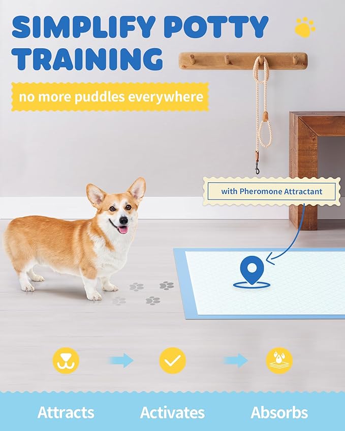 100-Pack X-Large Puppy Pads - 34'' x 28'' Pee Pads for Dogs Potty Training with Leak-Proof Quick-Dry Design, 6-Layer Wee Wee Pads for Dogs, Blue-Mewly Pet