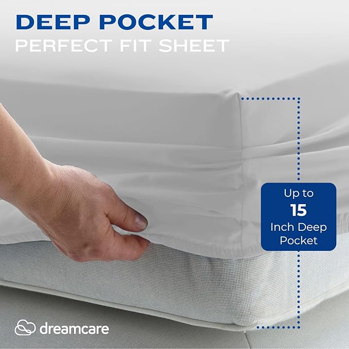 DREAMCARE Full Size Sheets - Cooling Bed Sheets - 4pcs Set - up to 15" Deep Pocket Full Sheet Set - Sheets Full Size Bed - Soft & Long Lasting 100% Fine Brushed Polyester with Side Pocket - LightGray
