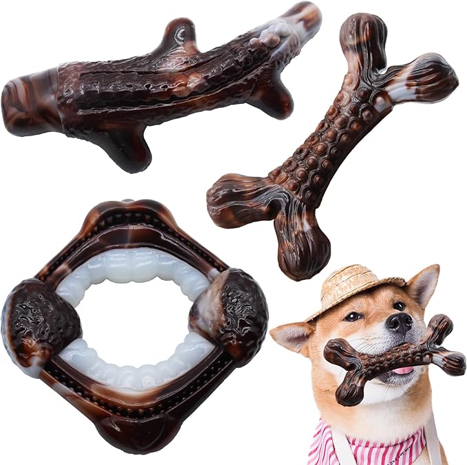 Magicorange 3-Pack Dog Chew Toys for Aggressive Chewers, Nylon Durable Dog Toys, Bacon Flavored Tough Bones Chew Toys-Mewly Pet