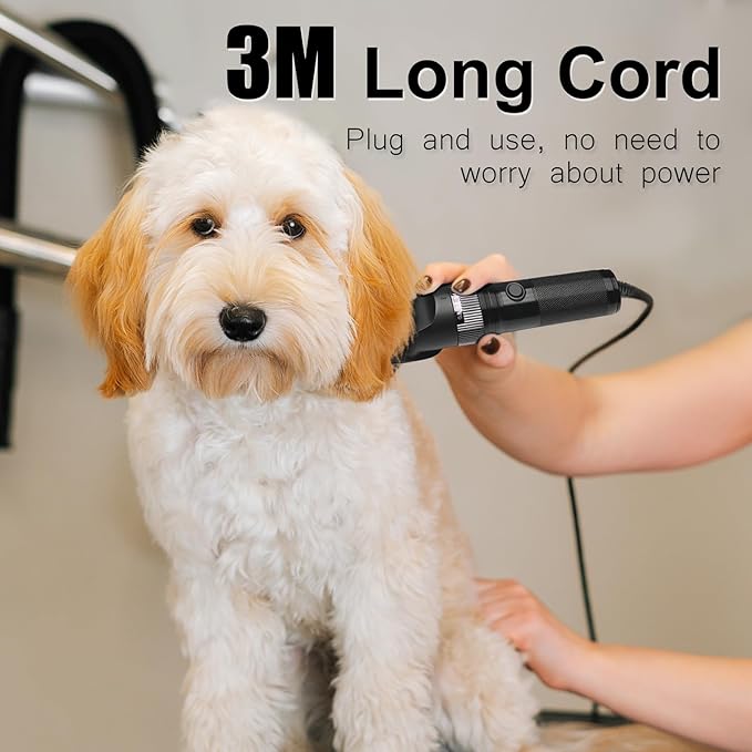 Dog Clippers for Grooming, 12V Professional Dog Clippers，Heavy Dutt Corded Pet Hair Trimmer Pet Trimmer for Thick Hair with Guard Combs Brush-Mewly Pet