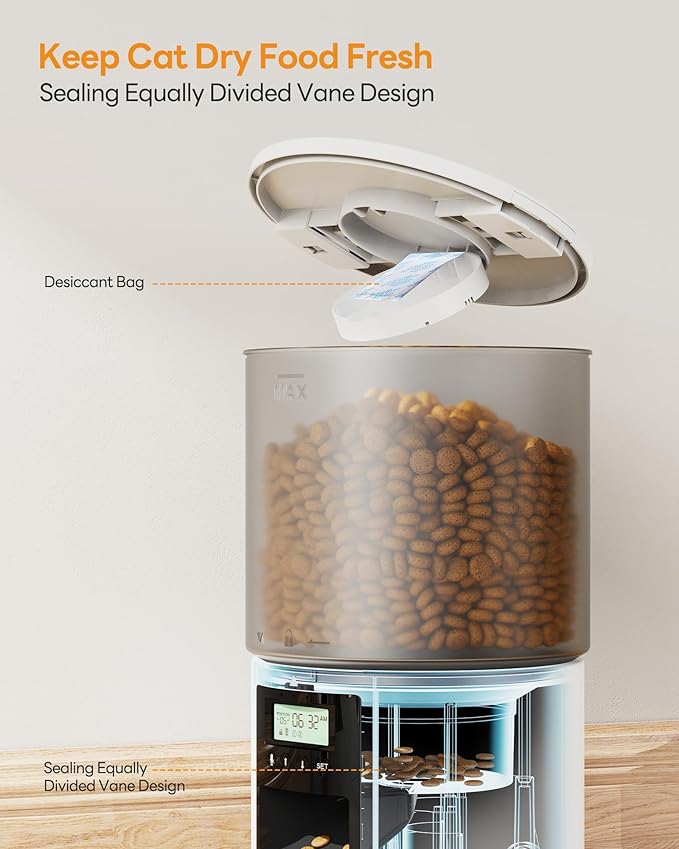 Automatic Cat Feeder Food Dispenser: 4L Timed Small Dog Dry Food Dispenser with 10s Voice - Distributeur Nourriture Chat Hund Programmable - Auto Pet Feeder with 1-6 Meals White-Mewly Pet