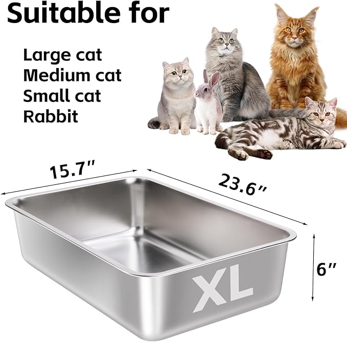 Stainless Steel Litter Box 4 Pack,XL Metal Litter Box for Adult Big Cats,Stainless Steel Cat LitterBox, Cat LitterBox High Sided -Pet Toilet Easy to Clean,Non Stick, No Smell-Mewly Pet