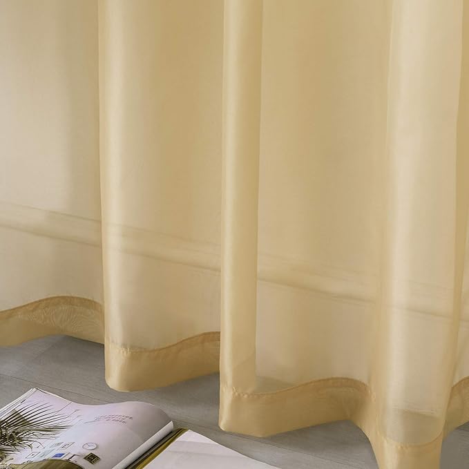 DUALIFE Tan Beige 45 Inch Short Sheer Curtains Grommet,Look Semi Sheer Windows Panels,Elegant Solid Color Touch Soft Drapes, 52X45 Inch for Living Room Bedroom,Set of 2 Panels Natural Taupe