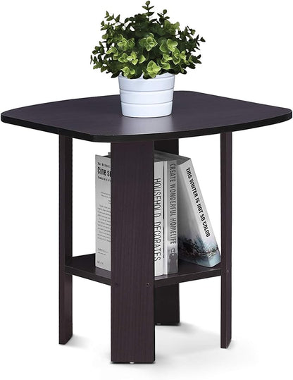 Furinno SIMPLE DESIGN Side Table, 2-Tier End Table, Open Shelves Night Stand, Bedside Table, for Living Room, Bedroom, Dark Walnut
