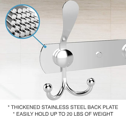 GlazieVault Coat Rack Wall Mount - Stainless Steel Coat Hooks (2 Pack) - Heavy Duty Wall Hooks for Clothes & Accessories
