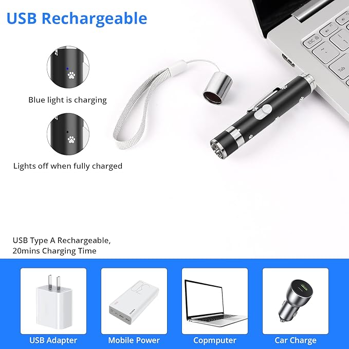 Cat Toys, USB Rechargeable Interactive Cat Mouse Toys, 3 Light Modes & 5 Adjustable Patterns, Portable Kitten Toy for Indoor Cats & Dogs, Training & Exercise Fun-Mewly Pet