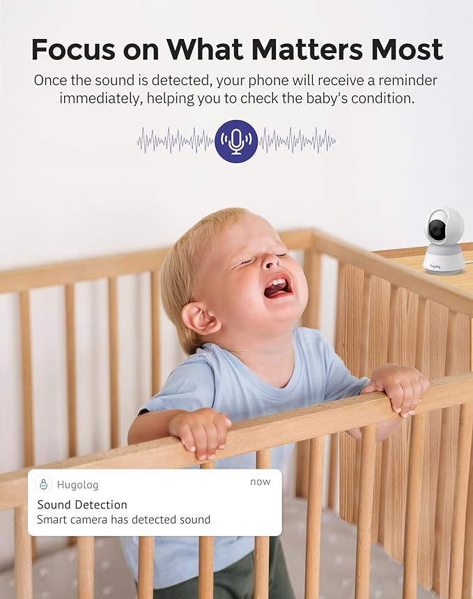 Hugolog 3K 5MP Indoor Pan/Tilt Security Camera with Auto-Focus,2.4 GHZ/5 GHZ,Ideal for Baby Monitor/Pet Camera,Starlight Color Night Vision,Human/Pet AI,Noise Reduction,US Cloud,Works with Alexa-Mewly Pet