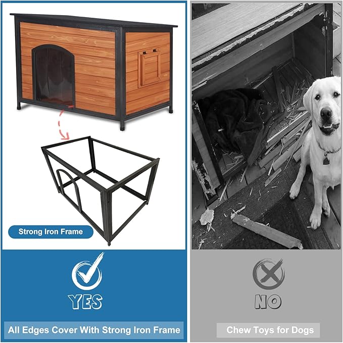 Dog House Outdoor Weatherproof 43.3" L Chew Proof Dog Kennel for Small Medium Large Dogs with Strong Metal Chew Proof Frame Raised Design-Mewly Pet