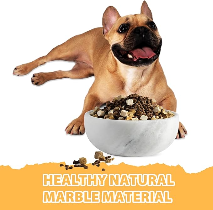 White Marble Dog Bowl - Non-Slip, Non-Tipping, Heavy Duty for Large Dogs - African Natural Stone Water and Food Bowl, Holds 4.6 Cups (7.5lbs)-Mewly Pet