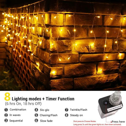 Toodour Christmas Icicle Lights Outdoor, 360 LED 29.5ft 8 Modes Fairy Icicle String Light with 60 Drops, Led Christmas Lights Twinkle for Holiday, Party, Wedding, Eaves, Xmas Decorations (Warm White)