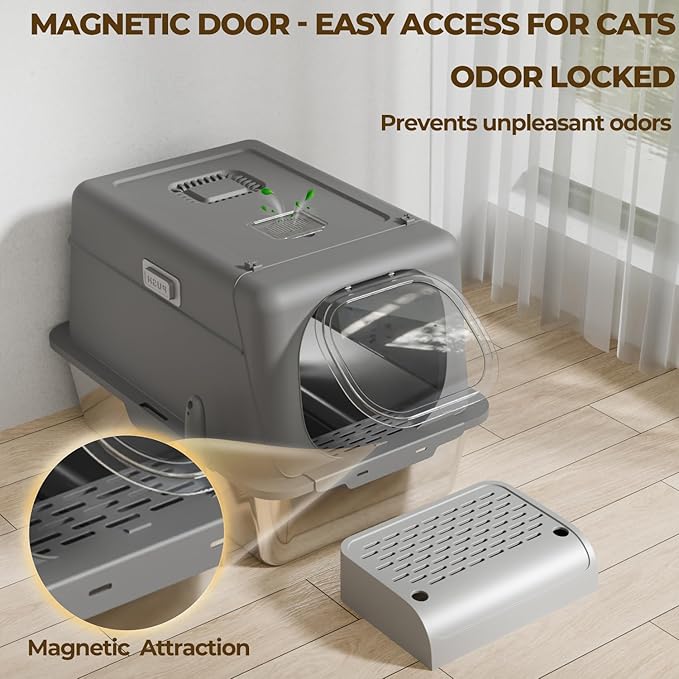 XX-Large Stainless Steel Cat Litter Box with Lid – Fully Enclosed Large Litter Box for Big Cats, Odor Control with Magnetic Door, Easy Clean, Multi-Cat Durable Metal Pan (Natural Color)-Mewly Pet