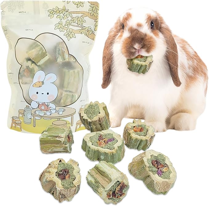 Fhiny Rabbit Chew Toys Natural Baked Papaya Wood Bunny Molar Treats Contain Alfalfa Grass Apple Carrot and Purple Sweet Potato Filling for Hamsters Guinea Pigs Chinchillas Teeth Grinding(0.22 lb)-Mewly Pet