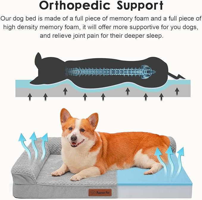 Orthopedic Dog Beds Large Sized Dog, 3 Inch Memory Foam Pet Bed for Medium and Large Dogs, Washable Removable Cover, Nonskid Bottom, Waterproof, 41x27 Inches XL Light Grey-Mewly Pet