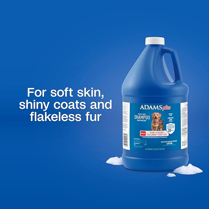 ADAMS Plus Flea & Tick Shampoo with Precor IGR for Cats, Kittens, Dogs & Puppies Over 12 Weeks Of Age, Sensitive Skin Flea Treatment, Kills Adult Fleas, Flea Eggs, Ticks, and Lice, 1 Gallon-Mewly Pet