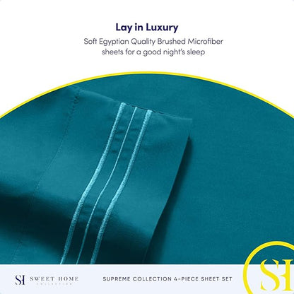 Queen Size Bed Sheets - Breathable Luxury Sheets with Full Elastic & Secure Corner Straps Built In - 1800 Supreme Collection Extra Soft Deep Pocket Bedding, Sheet Set, EXTRA DEEP pocket - Queen, Teal