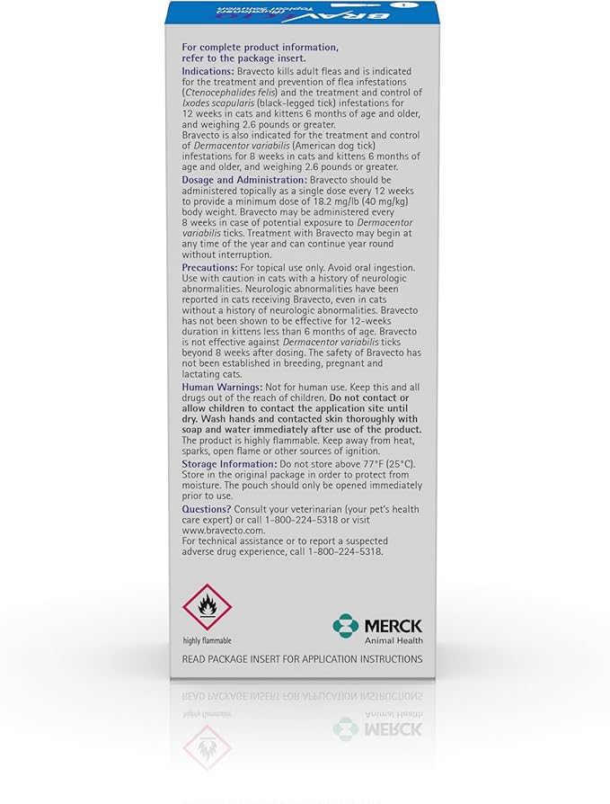 BRAVECTO Topical Solution for Cats, Flea & Tick, 12 Week Supply, >6.2-13.8 lbs., Blue Box-Mewly Pet