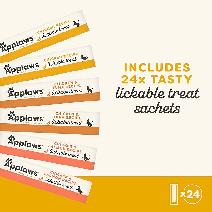 Applaws Lickable Cat Treats, Natural Grain-Free Purée, Limited Ingredient, Chicken Squeeze Up Cat Treats (24 x 0.25 oz Sachets)-Mewly Pet