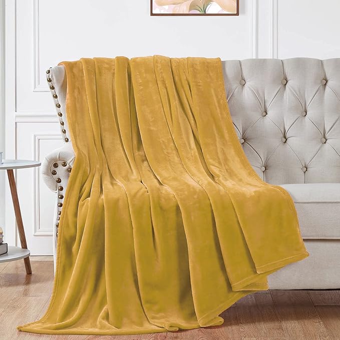 Walensee Fleece Blanket Plush Throw Fuzzy Lightweight (Queen Size 90x90 Honey Gold) Super Soft Microfiber Flannel Blankets for Couch, Bed, Sofa Ultra Luxurious Warm and Cozy for All Seasons