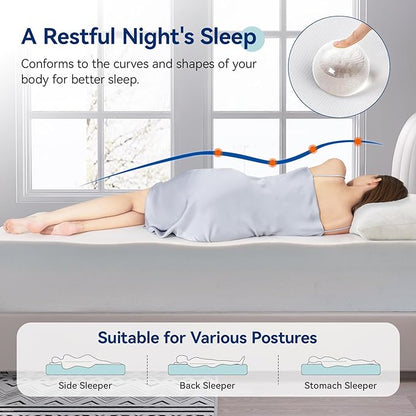 Amazon Basics Memory Foam Mattress, Soft Plush Feel, 12 Inch, Full, White/Grey