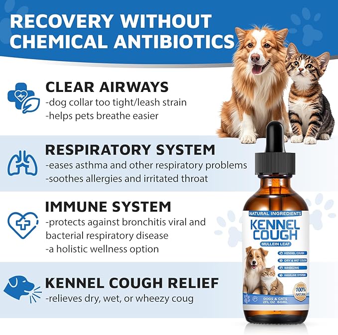 Kennel Cough Herbal Drops for Dogs & Cats,Dog Cough Treatment,Dog Cough Suppressant,Kennel Cough for Dogs,Coughing Treatment Liquid,Cough Treatment for Cats,Natural Cough Supplement for Cat-Mewly Pet