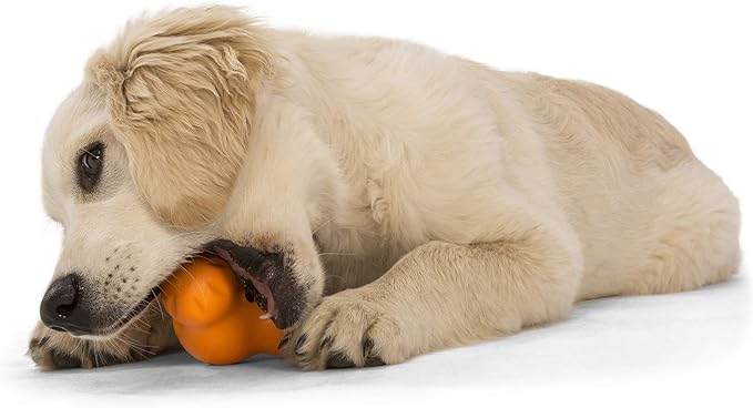 West Paw Zogoflex Tux Interactive Treat Dispensing Dog Chew Toy for Aggressive Chewers, 100% Guaranteed Tough, It Floats!, Made in USA, Small, Tangerine-Mewly Pet